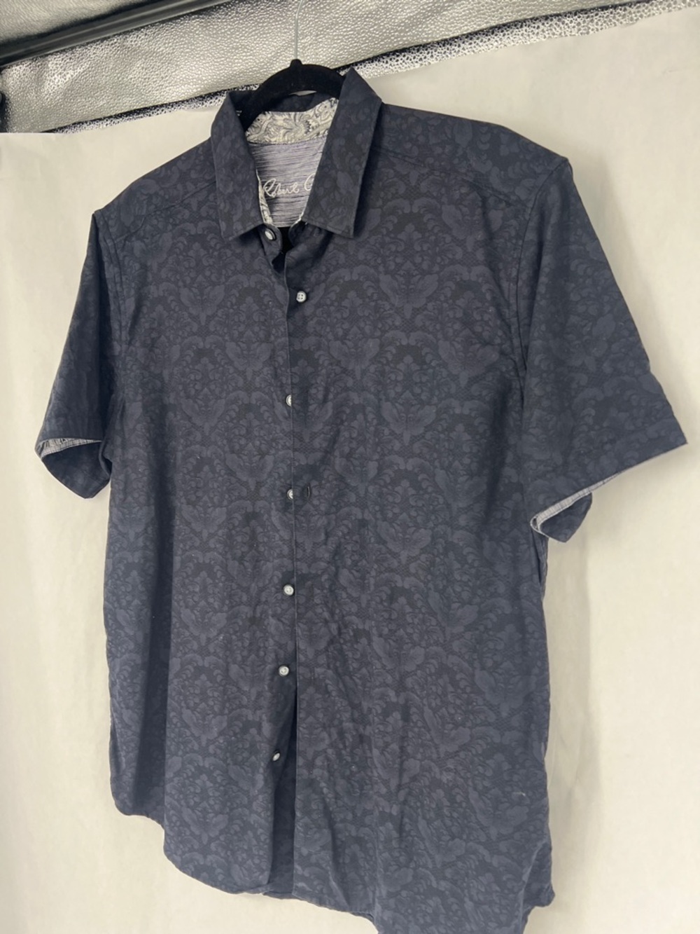 Robert Graham Navy Floral Jacquard Short-Sleeve Button-Down Shirt